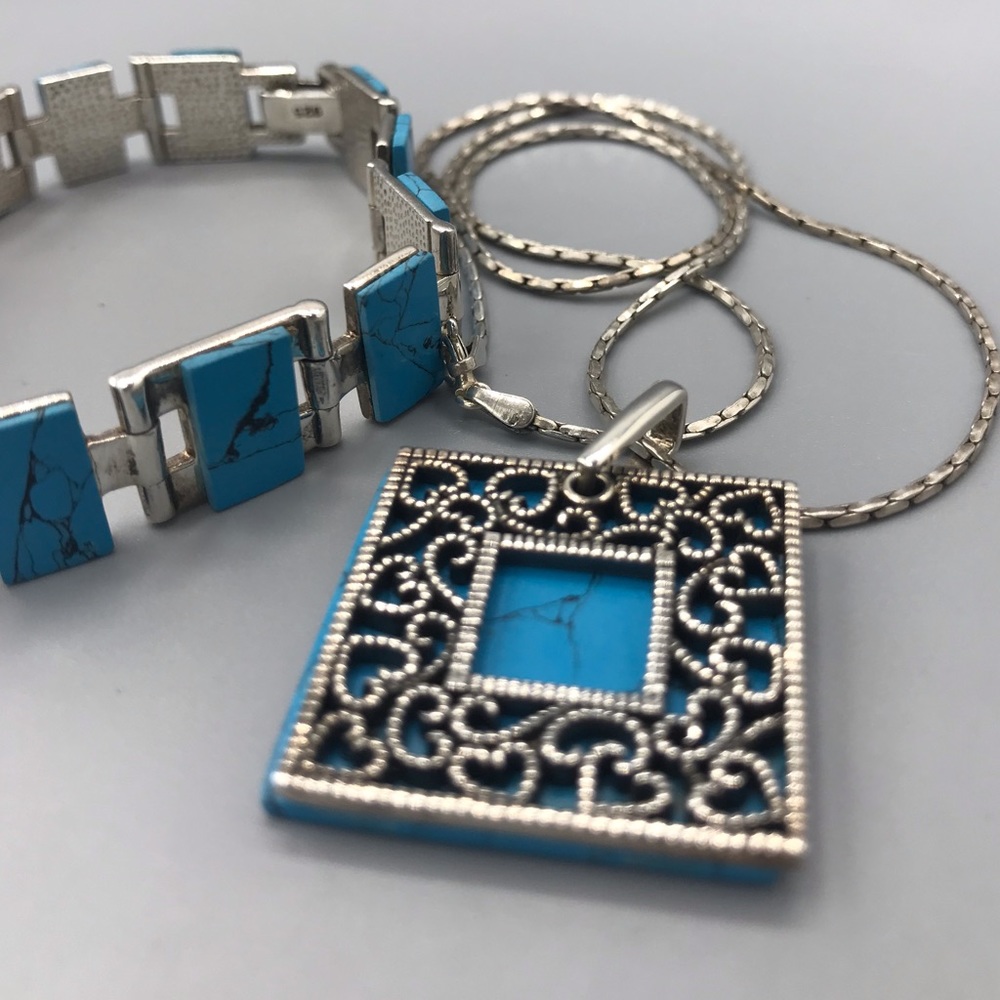 Silver and Turquoise Necklace and Bracelet